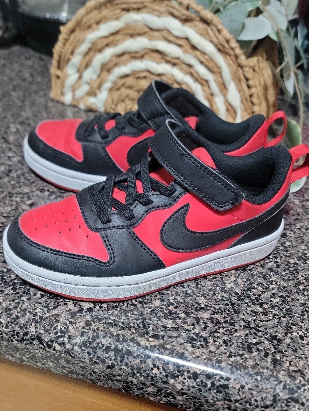 Nike Court Borough Kids Red and Black Low-Top 12c